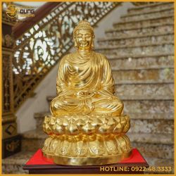 Tượng Phật Thích Ca đồng đỏ dát vàng cao 40cm
