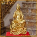 Tượng Quan Âm tự tại đồng đỏ dát vàng cao 38cm