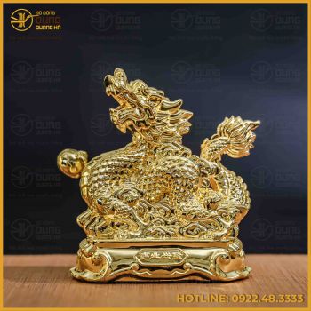 Tượng rồng đồng vàng mạ vàng kích thước 18x13cm nặng 1kg