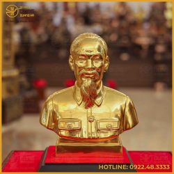 Tượng bán thân Bác Hồ đồng đỏ dát vàng cao 25cm