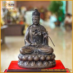Tượng Phật Đại Thế Chí bồ tát đồng vàng hun nâu cao 30cm