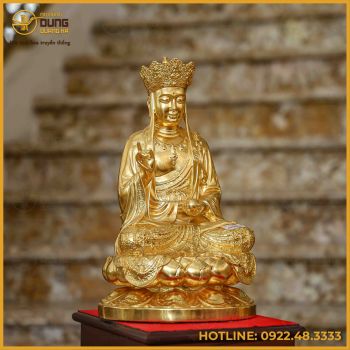 Tượng Phật Địa Tạng đồng đỏ dát vàng cao 40cm