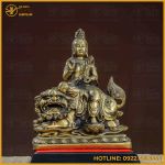 Tượng Phật Văn Thù Bồ Tát đồng vàng kích thước 30x25cm