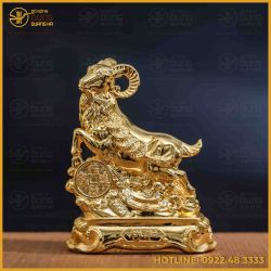 Tượng dê đồng vàng mạ vàng kích thước 15x13cm nặng 1,1kg