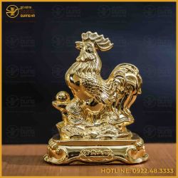 Tượng gà đồng vàng mạ vàng kích thước 15x12cm nặng 1,2kg