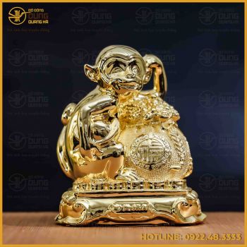 Tượng khỉ đồng vàng mạ vàng kích thước 17x13cm nặng 1kg