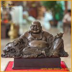 Tượng Phật Di Lạc áo hoa đồng vàng hun cao 20cm