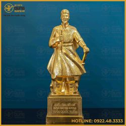 Tượng Hưng Đạo Đại Vương đồng đỏ dát vàng cao 60cm