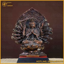 Tượng Phật Chuẩn Đề đồng vàng hun cao 40cm ngang 35cm sâu 20cm