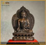 Tượng Phật Dược Sư đồng vàng hun cao 28cm