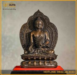 Tượng Phật Dược Sư đồng vàng hun cao 28cm