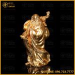 Tượng Đạt Ma đồng vàng dát vàng kích thước 28x38x15cm nặng 7,5 kg