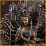 Tượng Phật Thiên Thủ Thiên Nhãn đồng vàng hun cao 42cm ngang 40cm sâu 25cm