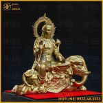 Tượng bồ Tát Phổ Hiền đồng vàng mộc kích thước 30x30x15cm nặng 5kg