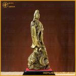 Tượng Phật Quán Thế Âm cưỡi rồng đồng vàng cao 30cm ngang 11cm nặng 1,8kg