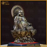 Tượng Phật Di Lạc bệ đá đồng vàng hun cao 40cm ngang 28cm