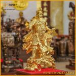 Tượng Quan Vân Trường đứng bệ tùng dát vàng cao 63cm