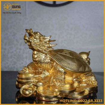 Tượng Long Quy đồng đỏ dát vàng cao 40cm