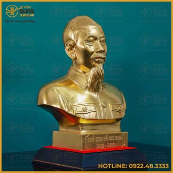 Tượng Bác Hồ bán thân đồng đỏ dát vàng kích thước 34x24cm