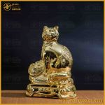 Tượng mèo như ý  đồng vàng mạ vàng kích thước 17x13cm nặng 1kg