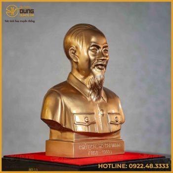 Tượng Bác Hồ bán thân đồng đỏ màu nhũ cao 25cm ngang 20cm