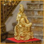 Tượng Quan Âm tự tại đồng đỏ dát vàng cao 38cm