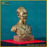 Tượng Bác Hồ bán thân đồng vàng giả cổ cao 17cm