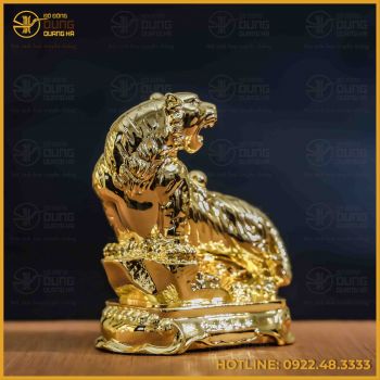 Tượng hổ đồng vàng mạ vàng kích thước 17x13cm nặng 1kg