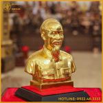 Tượng bán thân Bác Hồ đồng đỏ dát vàng cao 25cm