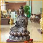 Tượng Đại Thế Chí bồ tát đồng vàng hun nâu cao 40cm ngang 27cm