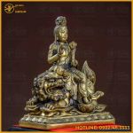 Tượng Phật Văn Thù Bồ Tát đồng vàng kích thước 30x25cm