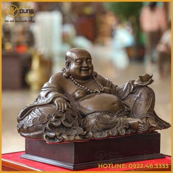 Tượng Phật Di Lạc áo hoa đồng vàng hun cao 20cm
