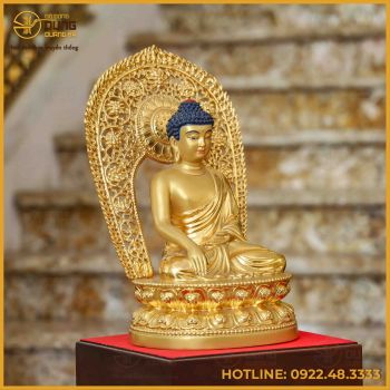 Tượng Thích Ca Nepal đồng đỏ dát vàng cao 40cm