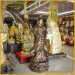 Tượng Phật Bà Quan Âm đồng đỏ làm màu cổ kính cao 1m8