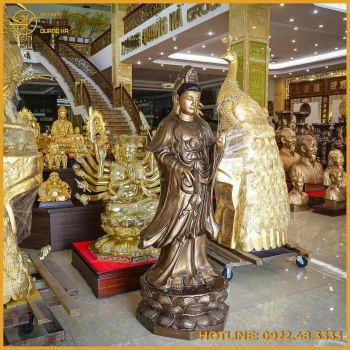 Tượng Phật Bà Quan Âm đồng đỏ làm màu cổ kính cao 1m8