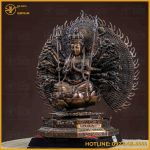 Tượng Phật Thiên Thủ Thiên Nhãn đồng vàng hun cao 42cm ngang 40cm sâu 25cm