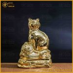 Tượng mèo như ý  đồng vàng mạ vàng kích thước 17x13cm nặng 1kg