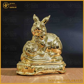 Tượng thỏ đồng vàng mạ vàng kích thước 15x12cm nặng 1,2kg