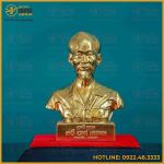 Tượng Bác Hồ bán thân đồng vàng dát vàng cao 17cm