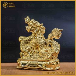 Tượng rồng đồng vàng mạ vàng kích thước 18x13cm nặng 1kg