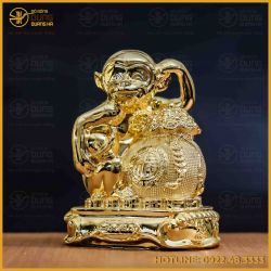Tượng khỉ đồng vàng mạ vàng kích thước 17x13cm nặng 1kg