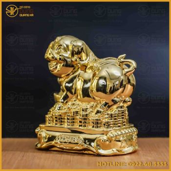 Tượng heo đồng vàng mạ vàng kích thước 15x15cm nặng 1,5kg
