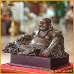 Tượng Phật Di Lạc áo hoa đồng vàng hun cao 20cm