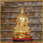 Tượng Phật Địa Tạng đồng đỏ dát vàng cao 40cm
