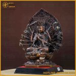 Tượng Phật Chuẩn Đề đồng vàng hun cao 40cm ngang 35cm sâu 20cm