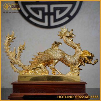 Tượng phượng hoàng đồng đỏ dát vàng cao 30cm dài 51cm nặng 17kg