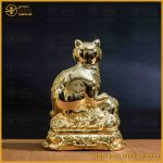 Tượng mèo như ý  đồng vàng mạ vàng kích thước 17x13cm nặng 1kg