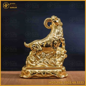 Tượng dê đồng vàng mạ vàng kích thước 15x13cm nặng 1,1kg