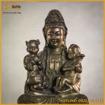 Tượng Quan Âm Tế Tử đồng vàng cao 27,5cm ngang 15,5cm