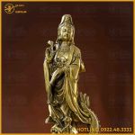 Tượng Phật Quán Thế Âm cưỡi rồng đồng vàng cao 30cm ngang 11cm nặng 1,8kg